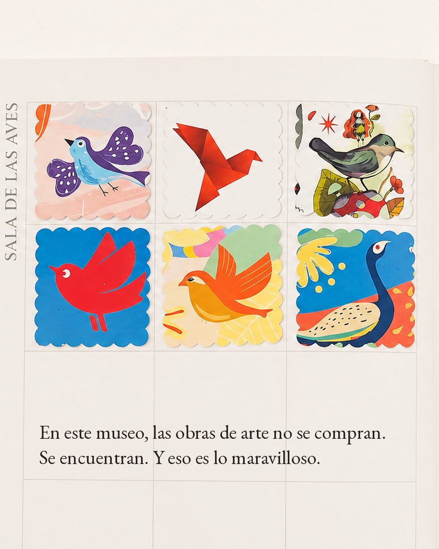 Página de la Sala de las Aves con piezas recortadas